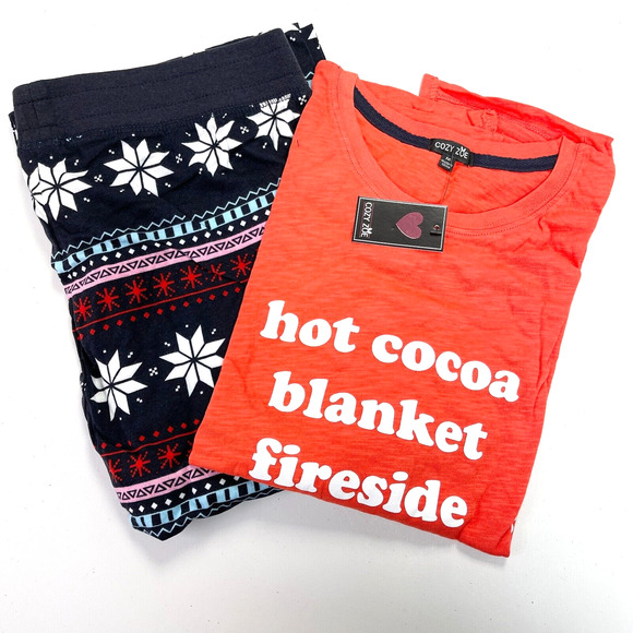 Cozy Zoe‎ Pajama Set Womens Medium Hot Cocoa Blanket Fireside Indoors Christmas - Picture 1 of 8